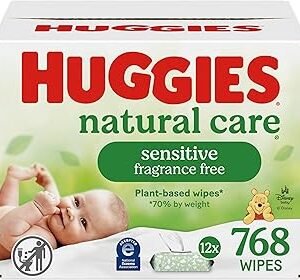 Huggies Natural Care Sensitive Baby Wipes, Unscented, Hypoallergenic, 99% Purified Water, 12 Flip-Top Packs (768 Wipes Total), Packaging May Vary