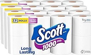 Scott 1000 Trusted Clean Toilet Paper, 32 Rolls, Septic-Safe, 1-Ply Toilet Tissue