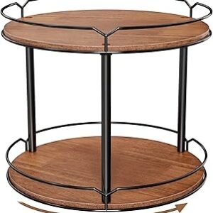 12.4" Lazy Susan Organizer 2 Tier - Rotating Spice Rack, Wooden Spinning Spice Holder for Inside Cabinet, Pantry, Kitchen, Countertop, Bathroom and Vanity, Versatile Storage