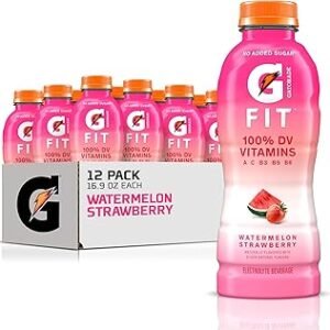 Gatorade Fit Electrolyte Beverage, Healthy Real Hydration, Watermelon Strawberry, 16.9.oz Bottles (12 Pack)