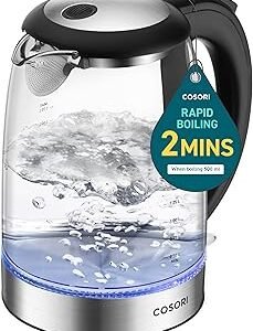 Cosori Electric Kettle, No Plastic Filter & Spout, Stainless Steel Inner Lid, Tea Kettle & Hot Water Boiler For Coffee & Tea, Water Heater & Teapot, Automatic Shut Off, Black, 1.7L/1500W
