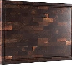 American Black Walnut Wood Cutting Board 20"x15"x2"(Large and Thick) for Kitchen with Juice Groove, Inner Handles, End Grain Butcher Block Finished with Linseed Oil, Beeswax, Lemon Oil, Giftbox