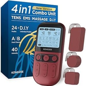 4 in 1 - D.I.Y & Tens Unit & EMS & Massage Muscle Stimulator, Dual Channel TENS Units Therapy Machine for Pain Relief, FDA Cleared Rechargeable Electronic Pulse Massager,with 12pcs Electrode Pads