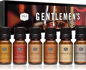 P&J Trading Fragrance Oil Gentlemen's Set | Leather, Sweet Tobacco, Teakwood, Bay Rum, Cedar, Sandalwood Candle Scents for Candle Making, Freshie Scents, Soap Making Supplies, Diffuser Oil Scents