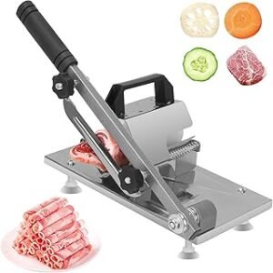 Manual Meat Slicer - Stainless Steel Frozen Meat & Vegetable Cutter Machine for Beef, Mutton, Potato - Adjustable Thickness Home Kitchen Slicing Tool with Non-Slip Base frozen meat slicer