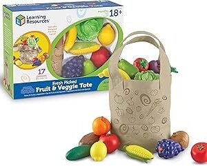 Learning Resources Fresh Picked Fruit And Veggie Tote, 17 Piece, Age 18 months+, Multicolor,8 L x 9 W in