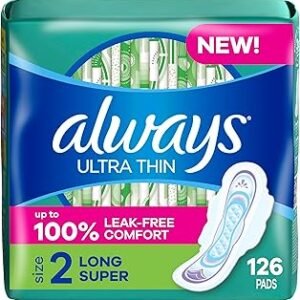 Always Ultra Thin Feminine Pads with Wings for Women, Super Absorbency, Unscented, Size 2, 126 Count