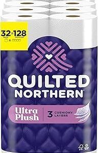 Quilted Northern Ultra Plush Toilet Paper, 32 Mega Rolls = 128 Regular Rolls, 3X Thicker*, 3 Ply Soft Toilet Tissue