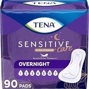 TENA Sensitive Care Incontinence Pads, Bladder Control, Postpartum for Women, Overnight Absorbency, Extra Coverage, 90 Count