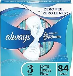 Always Infinity Feminine Pads for Women, Size 3, Extra Heavy Flow, with wings, Unscented, 28 count x 3 Packs (84 count total)