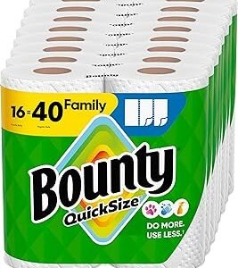 Bounty Paper Towels Quick Size, White, 16 Family Rolls = 40 Regular Rolls (Packaging May Vary)