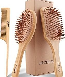 3PCS Bamboo Hair Brush Set,Natural Wooden Brush for Women, madam, Paddle Detangling Brush for Dry/Curly/Thick/Thin/Straight Hair