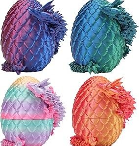 3D Printed Dragon Eggs with Dragon Inside – Fantasy Tabletop Decor, 3D Printing Toys for Kids & Adults – Unique Desktop Decoration & Collectible – Christmas Ornament & Stocking Stuffers (4 Pack)