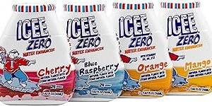 ICEE Zero Calorie Cherry, Blue Raspberry, Orange and Mango Liquid Water Enhancer Drink Mix, Natural Flavor Drops, Sugar Free, 1.62 Fl Oz Concentrate (48 ml) - 4 Ultimate Variety Pack