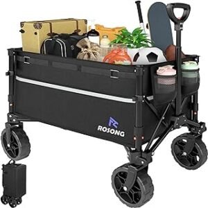 Collapsible Wagon Cart with Wheels Foldable - Folding Utility Heavy Duty Wagons Carts for Grocery Sports Garden Shopping Camping