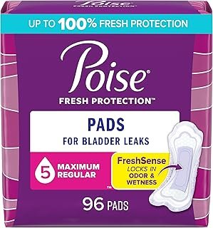 Poise Incontinence & Postpartum Pads for Bladder Leaks, 5 Drop Maximum Absorbency, Regular Length, 96 Count, Packaging May Vary