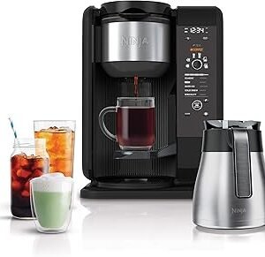 Ninja Hot and Cold Brewed System, Tea & Coffee Maker, with Auto-iQ, 6 Sizes, 5 Styles, 5 Tea Settings, 50 oz Thermal Carafe, Frother, Coffee & Tea Baskets, Dishwasher Safe Parts, Black, CP307