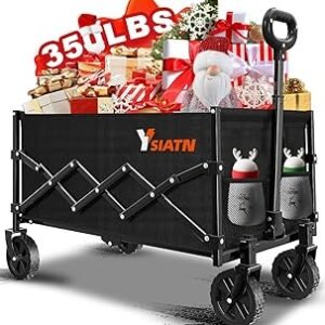 Collapsible Wagon Cart Foldable with 350lbs Weight Capacity, Lightweight Utility Shopping Cart with Wheels, Folding Grocery Wagon Carts Portable for Beach Garden Sports and Camping, Black