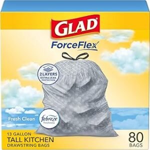 Glad ForceFlex Drawstring Trash Bags, 13 Gallon, Fresh Clean, 80 Count (Package May Vary)