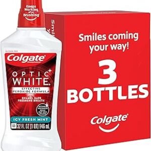Optic White Whitening Mouthwash with Hydrogen Peroxide, Alcohol Free, Icy Fresh Mint - 32 fluid ounces (3 Pack)