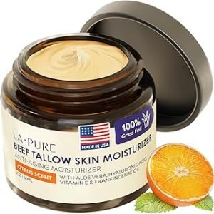 Beef Tallow for Skin, Grass-Fed Tallow Face Cream with Hyaluronic Acid, Aloe Vera & Frankincense, Non-Greasy Anti-Aging Moisturizer, Citrus Scent, 2 oz
