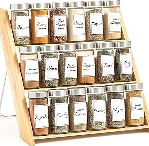 Orii 18 Jar Bamboo Compact Spice Organizer for Countertop and Kitchen Drawer, Filled with Spices, Program