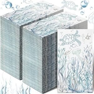 200 Pcs Coastal Turtle Bathroom Paper Guest Towel 2 Ply Summer Guest Napkins Blue Bathroom Paper Hand Towels Jellyfish Dinner Napkins Nautical Napkins for Wedding Baby Shower Holiday Party