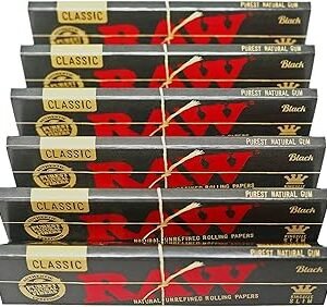 RAW Classic Black King Size Slim Natural Unrefined Ultra Thin 110mm Rolling Papers (6 Packs)