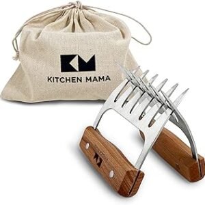 Kitchen Mama Meat Claws: Stainless Steel Shredder Claws with Wooden Handle for BBQ, Shredding, Pulling Pork, Chicken, Beef, and Turkey - Perfect for Grill Masters (1 Pair)