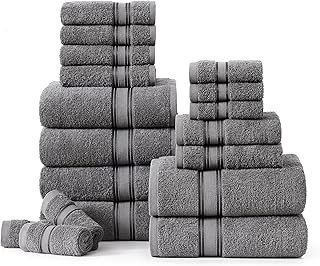 91uWCWd6tVL._AC_UL320_.jpg Lane Linen 100% Cotton Luxury Towel Set for Bathroom - 18 Pieces, Zero Twist - Super Plush, Very Soft & Absorbent - 6 Bath Towels, 6 Washcloths, 6 Hand Towels - Suitable for All Skin Types - Cool Grey