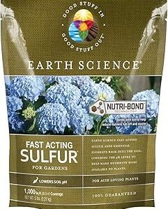 Earth Science Fast Acting Sulfur – 5lb Soil pH Reducer, Lowers pH Instantly, Reduces Nutrient Runoff, Improves Growth & Color for Acid-Loving Plants, Long-Lasting Lawn Care Flower Bee Supplement