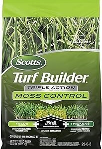Scotts Turf Builder Triple Action for Moss Control, Moss Killer and Lawn Fertilizer, Covers Up to 4,000 sq. ft., 20 lbs.