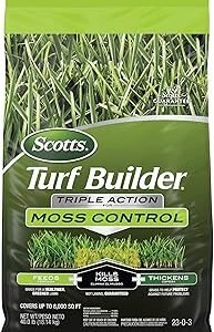 Scotts Turf Builder Triple Action for Moss Control, Moss Killer and Lawn Fertilizer, Covers Up to 8,000 sq. ft., 40 lbs.